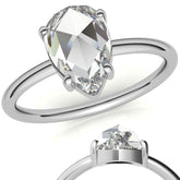 Rose cut Pear Moissanite Solitaire Ring