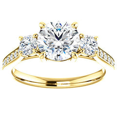Round Three-Stone Moissanite Cathedral Engagement Ring