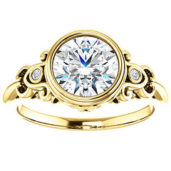 Round Moissanite Bezel Scroll Engagement Ring