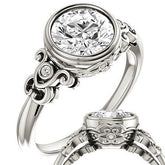 Round Moissanite Bezel Scroll Engagement Ring