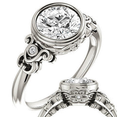 Round Moissanite Bezel Scroll Engagement Ring