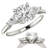 Round Brilliant and Pear Moissanite Engagement Ring