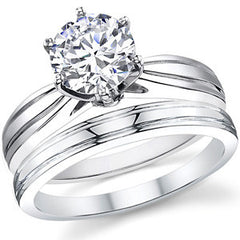 Grooved Cathedral Moissanite Solitaire Ring