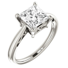 Princess cut Scroll Solitaire Ring