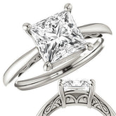 Princess cut Scroll Solitaire Ring