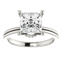 Princess Moissanite & Diamond Encircled Solitaire Ring