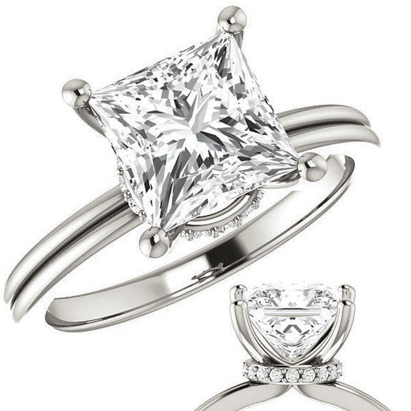 Princess Moissanite & Diamond Encircled Solitaire Ring