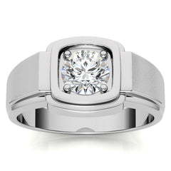 1ct 6.5mm Men's Round Brilliant Moissanite Wedding Ring; 14k White/Yellow