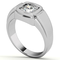 1ct 6.5mm Men's Round Brilliant Moissanite Wedding Ring; 14k White/Yellow