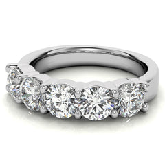 5-Stone 5mm Round Brilliant Moissanite Shared-Prong Ring 2.5ct