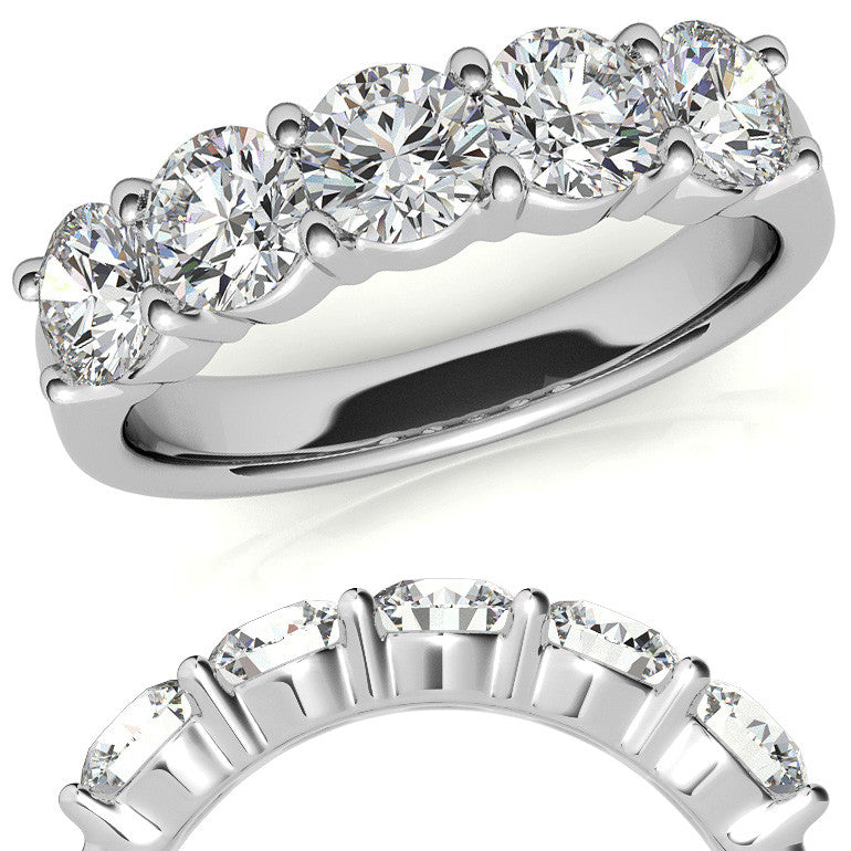 5-Stone 4.5mm Round Brilliant Moissanite Shared-Prong Ring 1.75ct