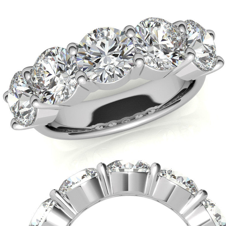 5-Stone 6mm Round Brilliant Moissanite Shared-Prong Ring 3.75ct