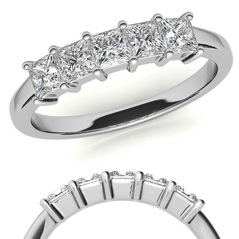 5-Stone 3mm Princess cut Moissanite Shared-Prong Ring