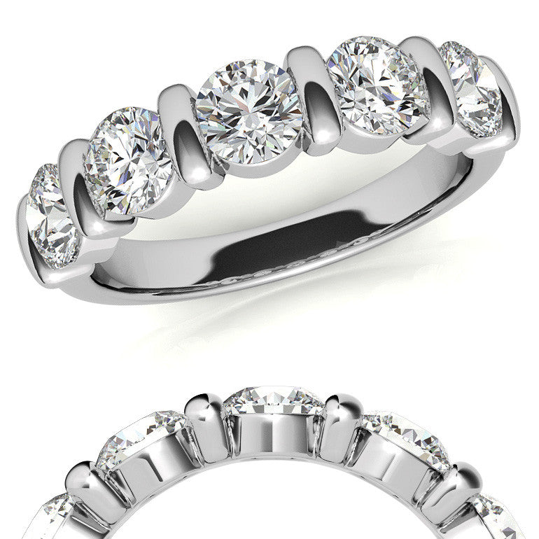 4.5mm Round Brilliant Moissanite Bar Anniversary Ring, 1.65ct