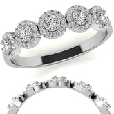 5-Stone Round Brilliant Moissanite Halo Wedding Band