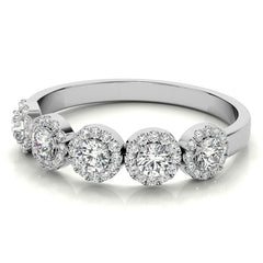 5-Stone Round Brilliant Moissanite Halo Wedding Band