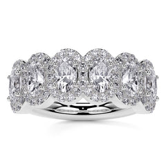 6-Stone 5x3mm Oval Moissanite Halo Anniversary Ring