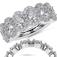 6-Stone 5x3mm Oval Moissanite Halo Anniversary Ring