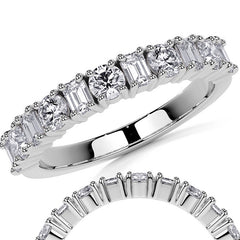 11-Stone Round and Emerald Moissanite Anniversary Band