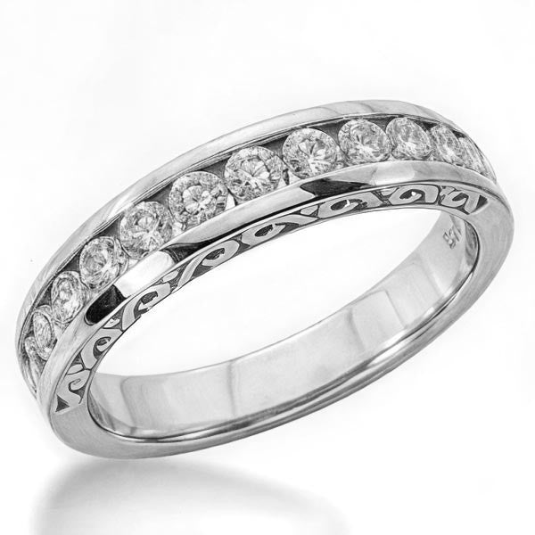 Round Brilliant Moissanite Antique Scroll Moissanite Ring, 0.72ct