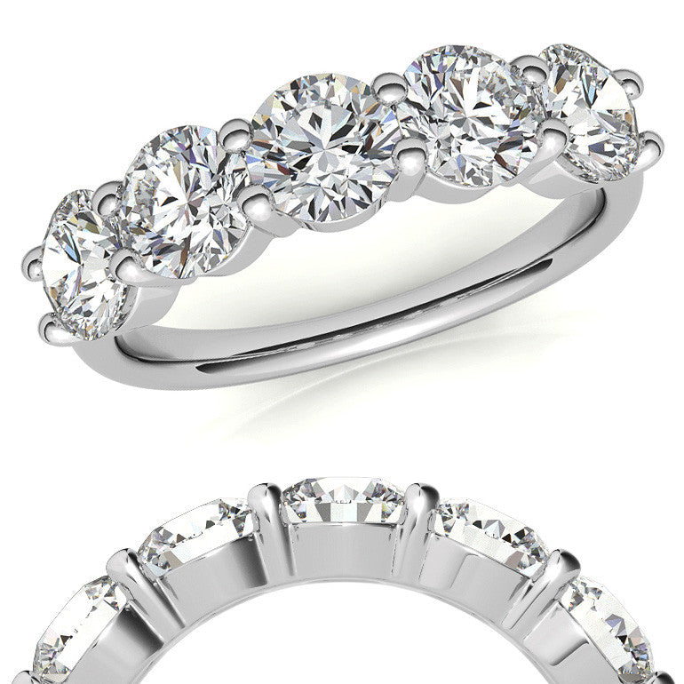 5-Stone Round Brilliant Moissanite Shared-Prong Ring 5mm 2.5ct