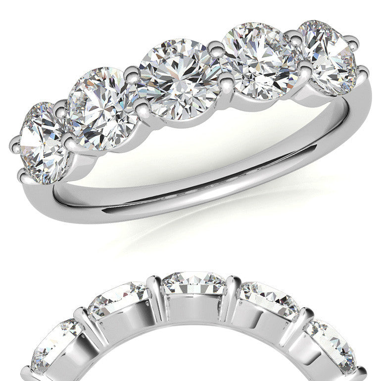 5-Stone Round Brilliant Moissanite Shared-Prong Ring 4.5mm 1.65ct