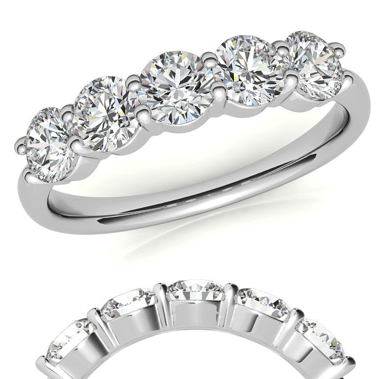 5-Stone Round Brilliant Moissanite Shared-Prong Ring 4mm 1.25ct