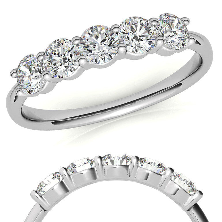 5-Stone Round Brilliant Moissanite Shared-Prong Ring 3.5mm 0.75ct