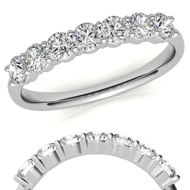 7-Stone Round Brilliant Moissanite Shared-Prong Ring 3mm 0.70ct