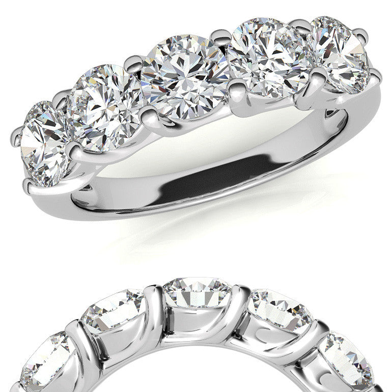 5-Stone Round Brilliant Moissanite Shared-Prong Trellis Ring 5mm 2.5ct