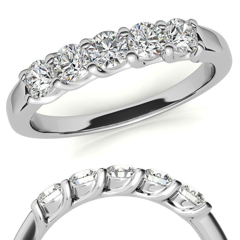 5-Stone Moissanite Shared-Prong Trellis Ring 3mm 0.50ct