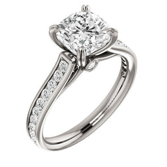 Cushion Double Prong Channel Round Brilliant Moissanite Engagement Ring
