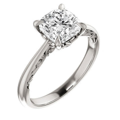 Cushion Surprise Stone Solitaire with Scroll Accents