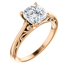 Cushion Scroll Accent Cathedral Moissanite Solitaire Ring