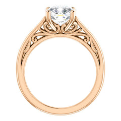 Cushion Scroll Accent Cathedral Moissanite Solitaire Ring