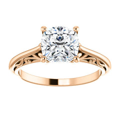 Cushion Scroll Accent Cathedral Moissanite Solitaire Ring