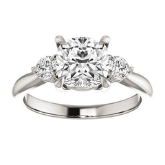 Cushion and Round Brilliant Moissanite 3-Stone Ring