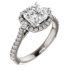Cushion Moissanite Cathedral Halo Engagement Ring with Claw Prongs