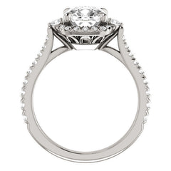 Cushion Moissanite Cathedral Halo Engagement Ring with Claw Prongs