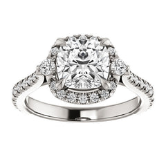Cushion Moissanite Cathedral Halo Engagement Ring with Claw Prongs