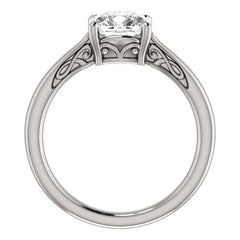 Cushion Moissanite Scroll Accented Solitaire Ring