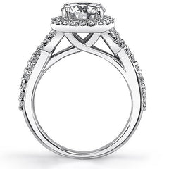 Split Shank Halo Cathedral Round Brilliant Moissanite Engagement Ring