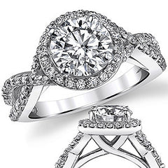 Split Shank Halo Cathedral Round Brilliant Moissanite Engagement Ring