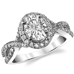 Split Shank Halo Cathedral Oval Moissanite Engagement Ring
