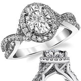 Split Shank Halo Cathedral Oval Moissanite Engagement Ring