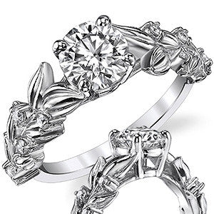 Flower Petal Round Brilliant Moissanite Engagement Ring