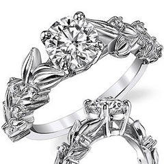 Flower Petal Round Brilliant Moissanite Engagement Ring