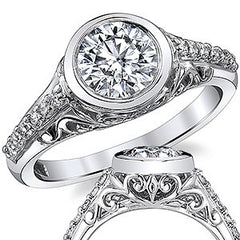 Round Brilliant Moissanite Bezel Set Engagement Ring