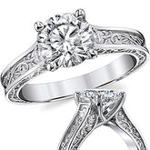 Trellis Round Moissanite Solitaire Ring with Rose Vine Design