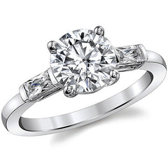 Round Brilliant Moissanite Engagement Ring with Baguette Side Stones